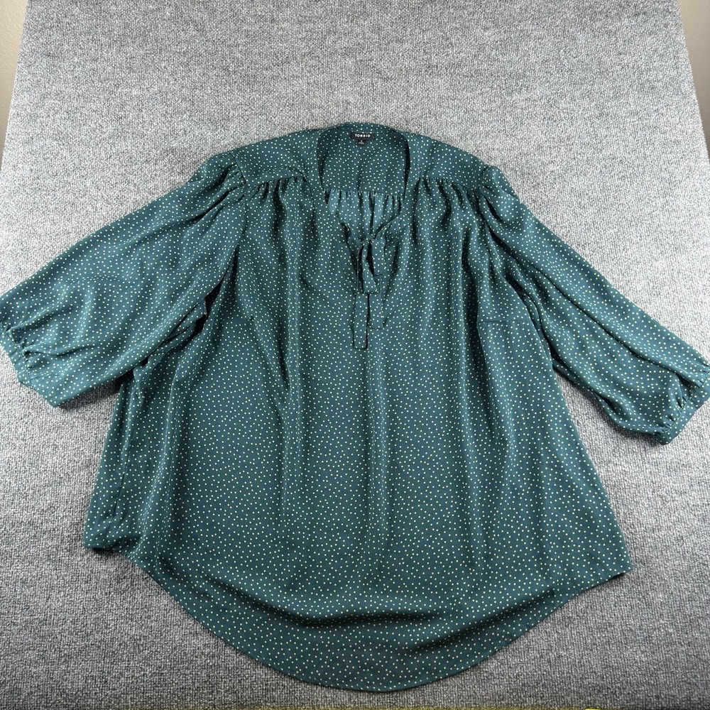 Torrid Blouse Womens 5 Green Polka Dot V Neck 3/4 Balloonβ Sleeve Tunic Top